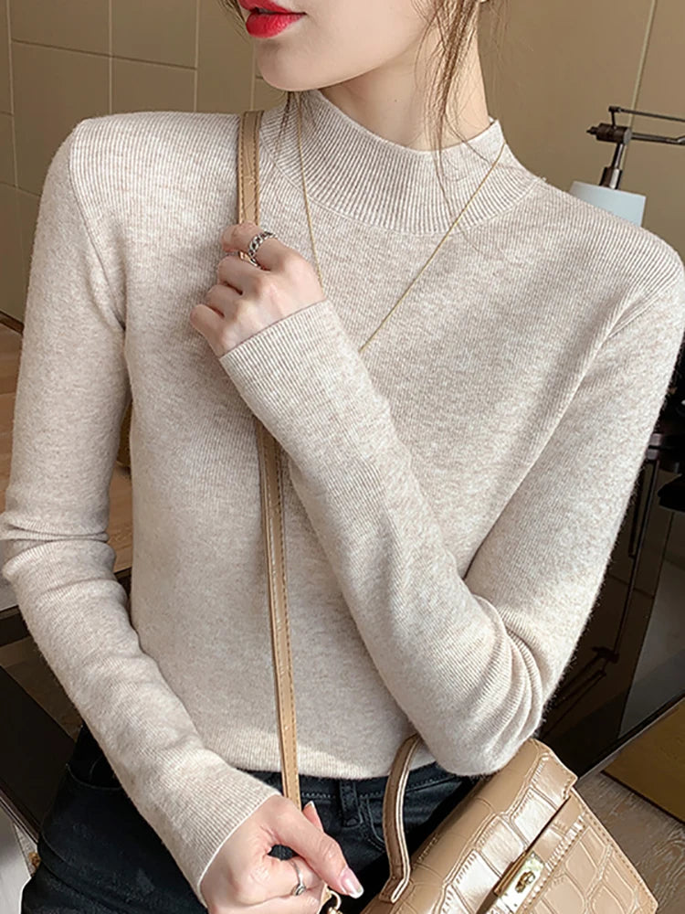 Turtleneck Sweater Stretch Tops Knitted Pullovers