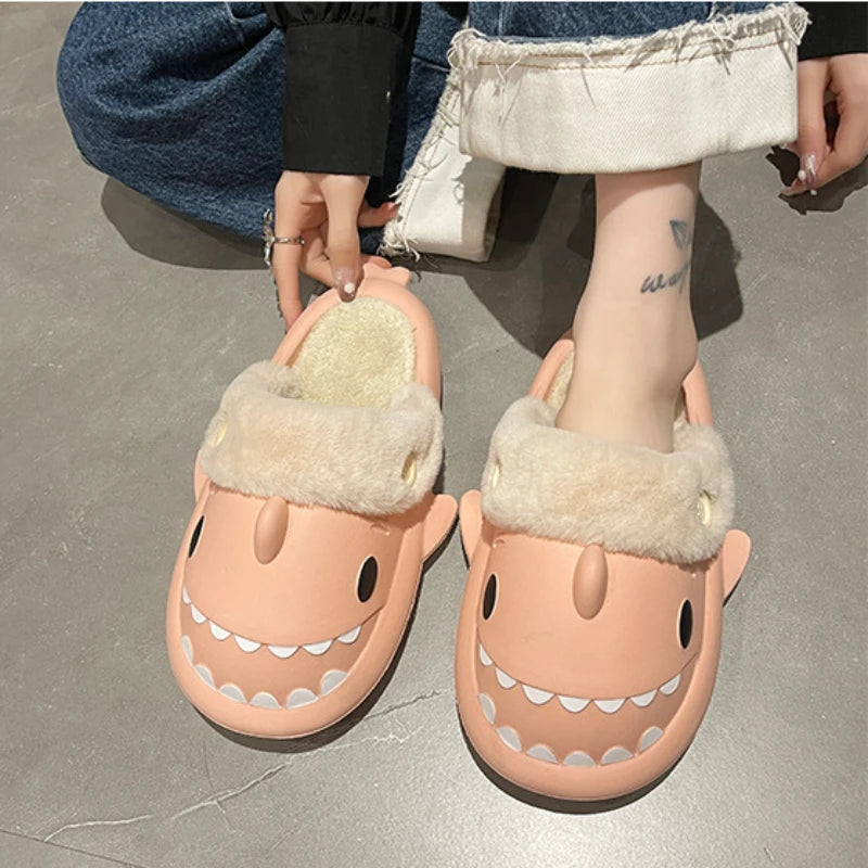 Shark Cotton Slippers Woman Waterproof Winter Indoor Non-slip Slides