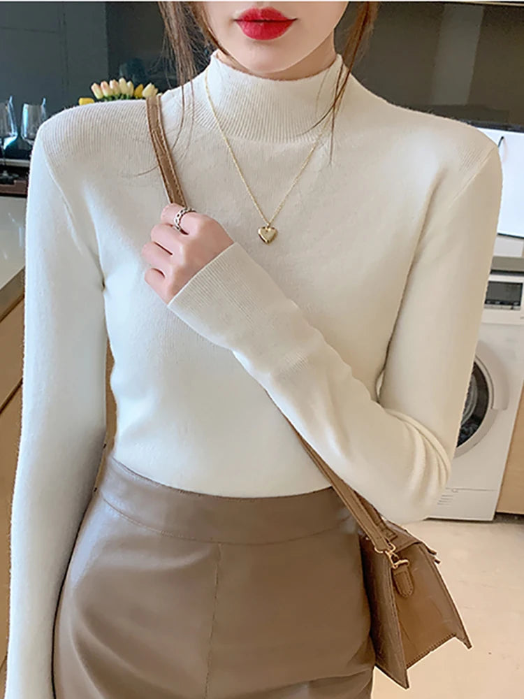 Turtleneck Sweater Stretch Tops Knitted Pullovers