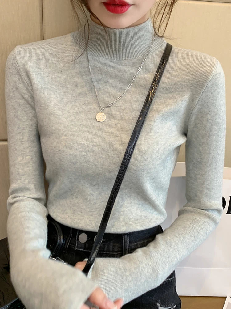 Turtleneck Sweater Stretch Tops Knitted Pullovers