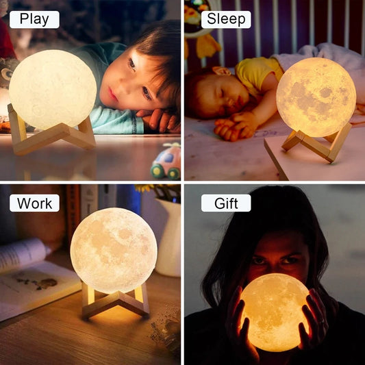 6cm 8cm 3D Print Rechargeable Moon Lamp LED Night Light Creative Touch